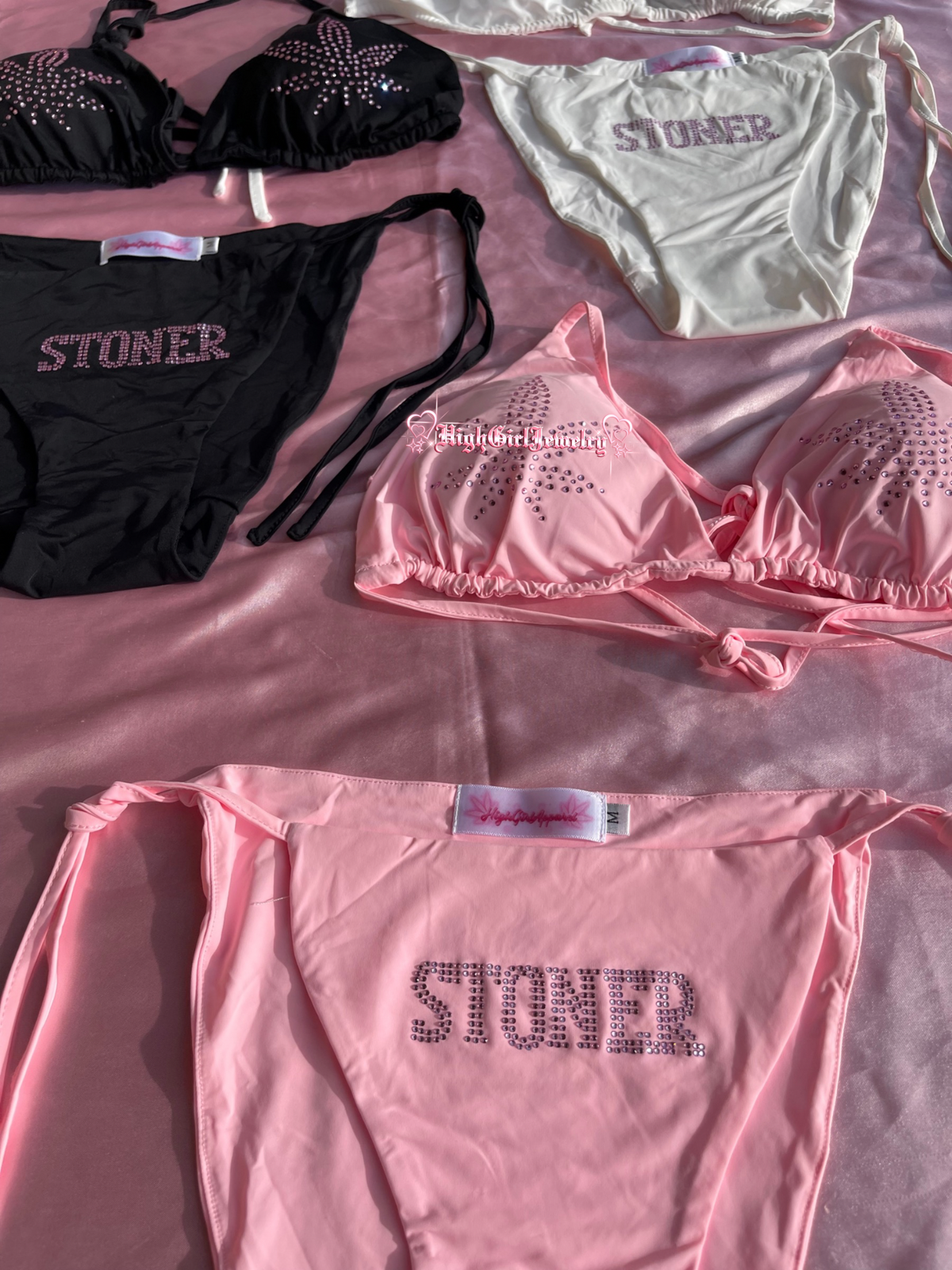 Stoner Pink Rhinestone Bikini Set♡
