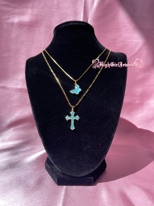 Ocean Blue Blessed Butterfly Necklace Set♡