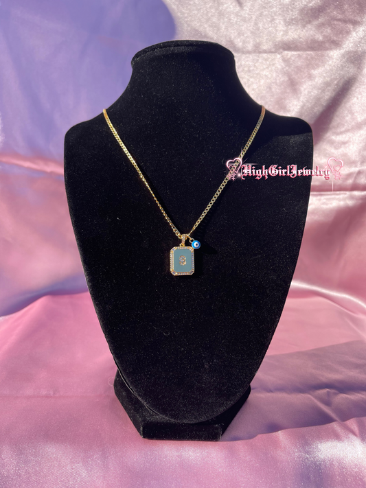 Custom Icy Initial With Blue Evil Eye Necklace ♡preorder♡