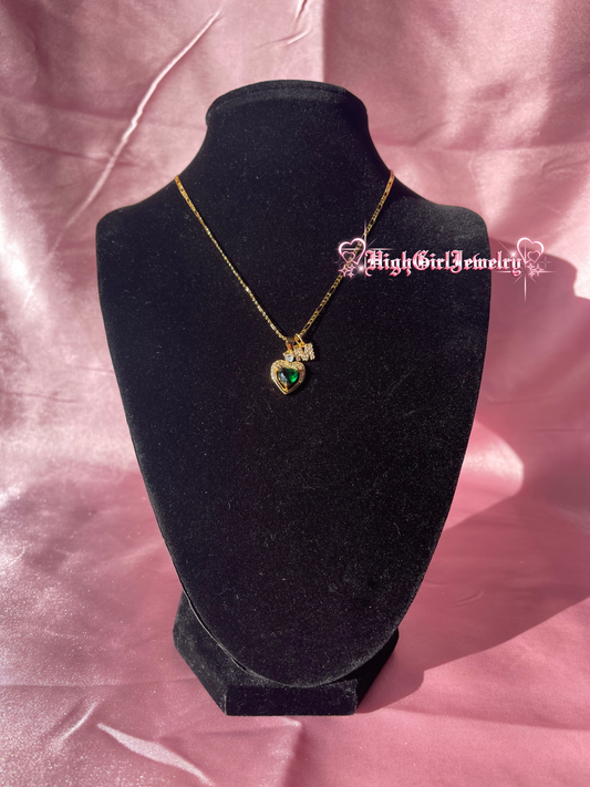 Green Icy Heart With Initial Necklace ♡preorder♡