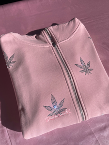 Pink Weed Rhinestone Zip Up Hoodie♡