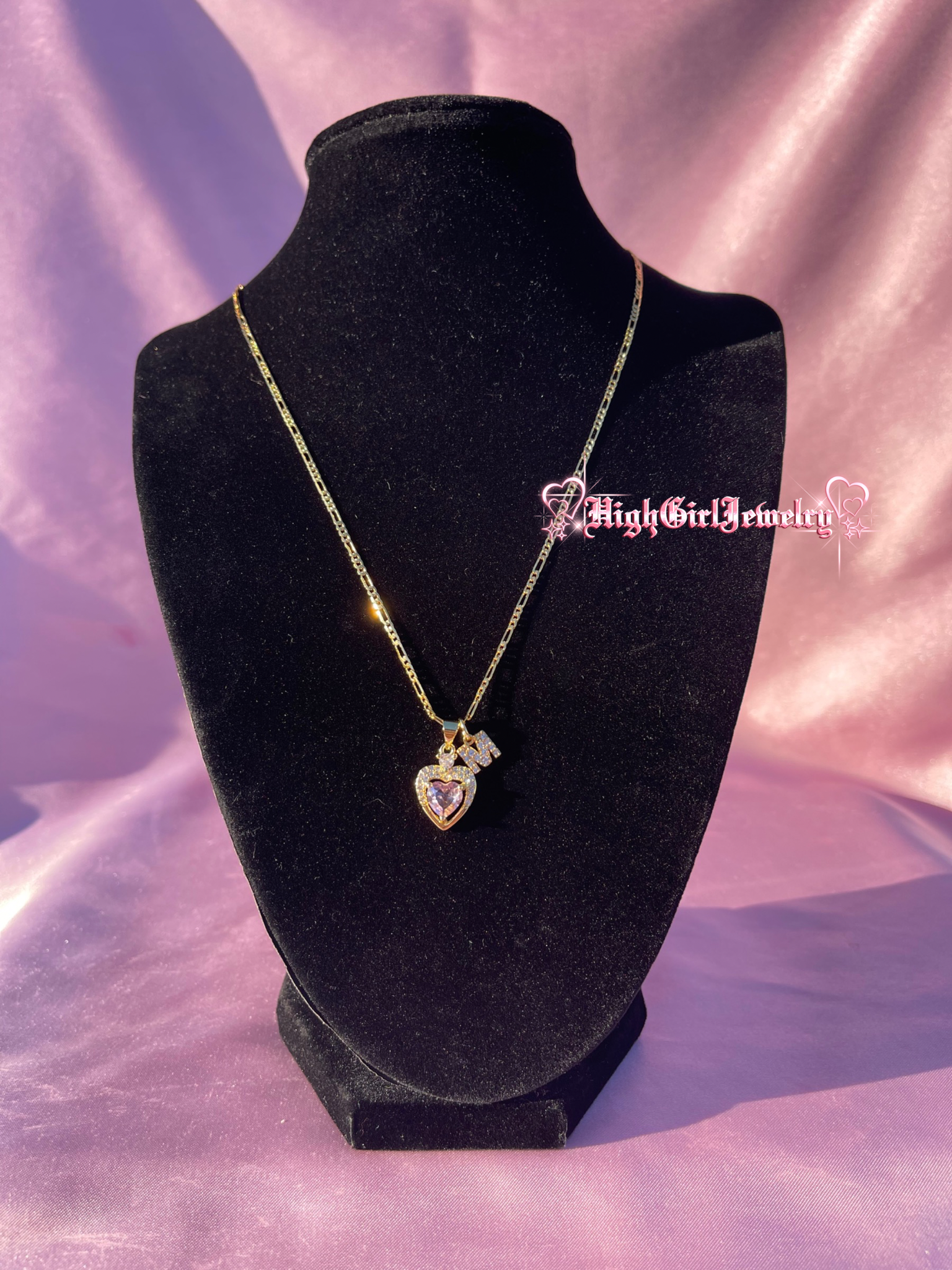 Pink Icy Heart With Initial Necklace ♡preorder♡