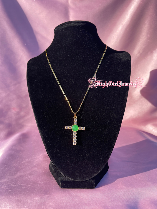 Jade Cross Necklace♡