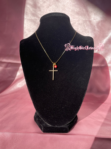 Simple Cross With Red Evil Eye Necklace ♡preorder♡